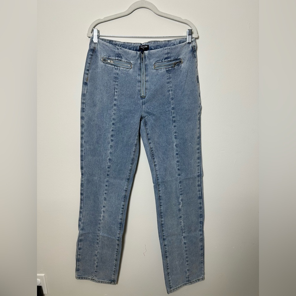 PLT tall light blue wash zip detail straight leg